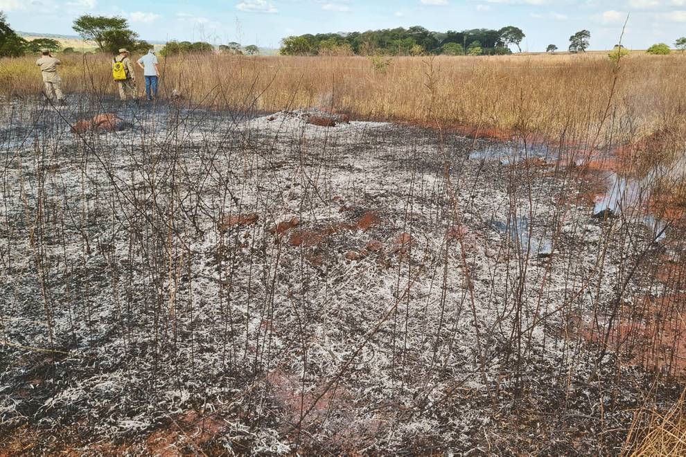 Unfired area after spraying fireproof agent by XAG drone